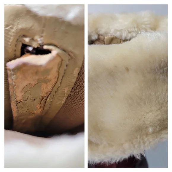 Clark Brown Leather With Faux Fur Trim Side Zip Lace Up Tassel Boots Girl 10.5 - Picture 11 of 12